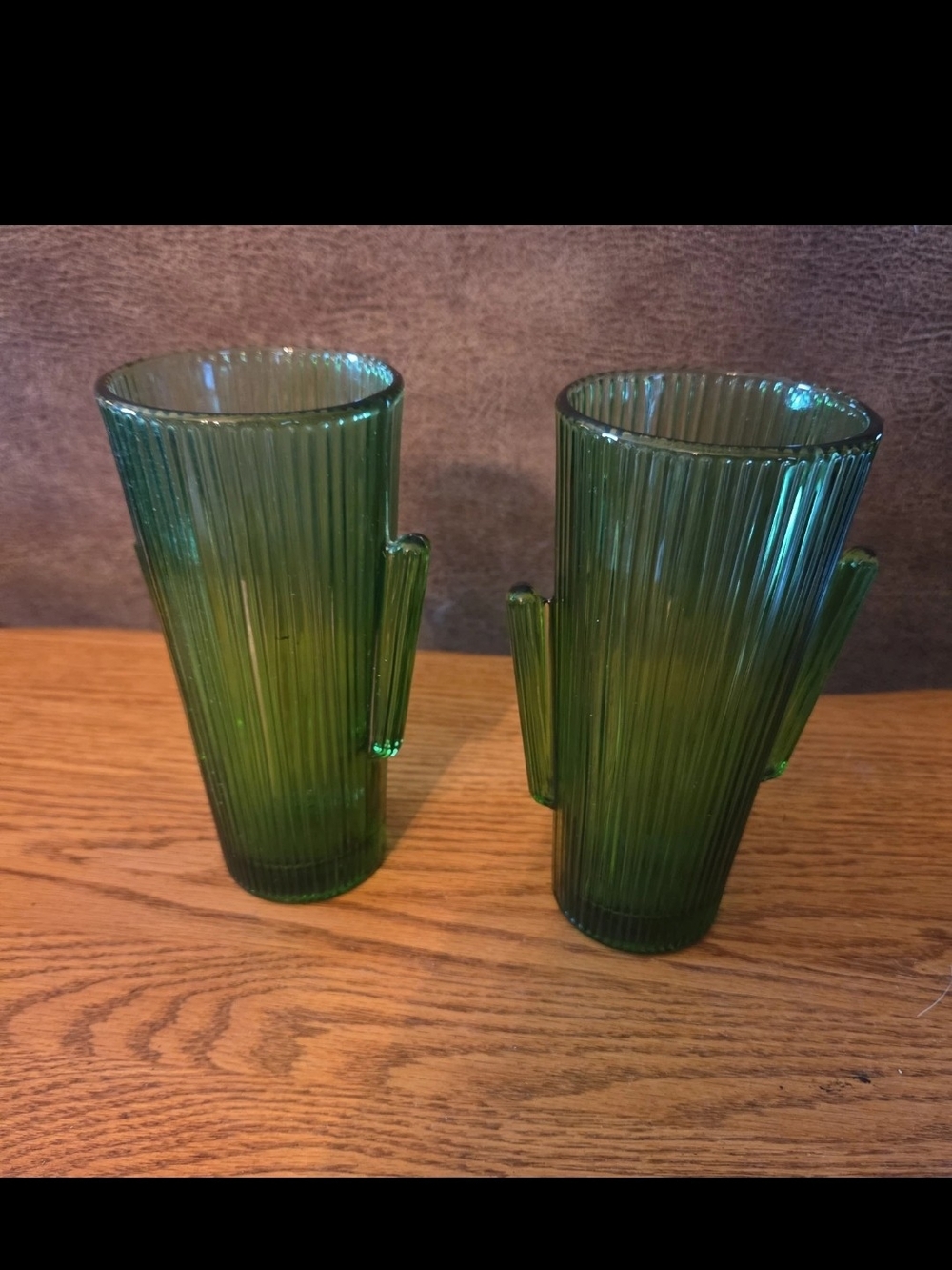 Set of 2 Vintage 1970s Libbey 7" Tall Green Saguaro Cactus Glasses EUC MCM